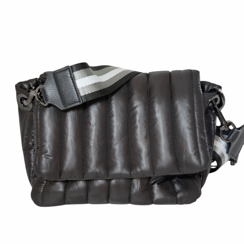 Think Royln Foil Quilted Crossbody Bag in Black - Detachable Webbing Strap
